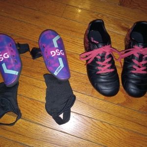 Girls Soccer Cleats and Shin Guards Bundle